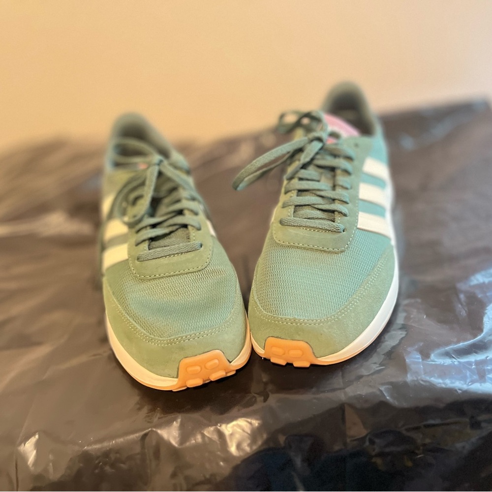 adidas Men’s Mint Green and White Sneakers